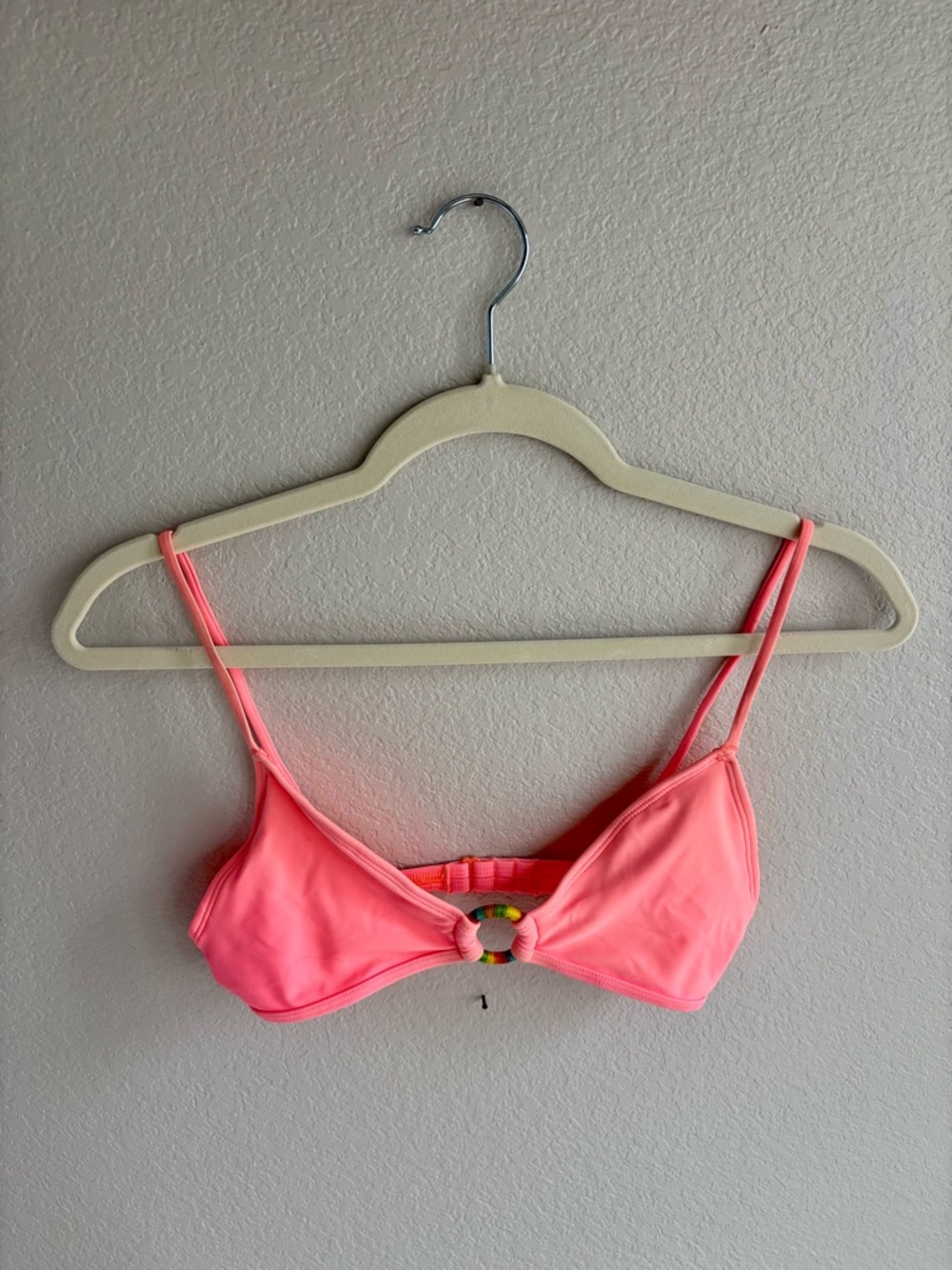 Aerie Neon Coral Bikini Top with Center Ring